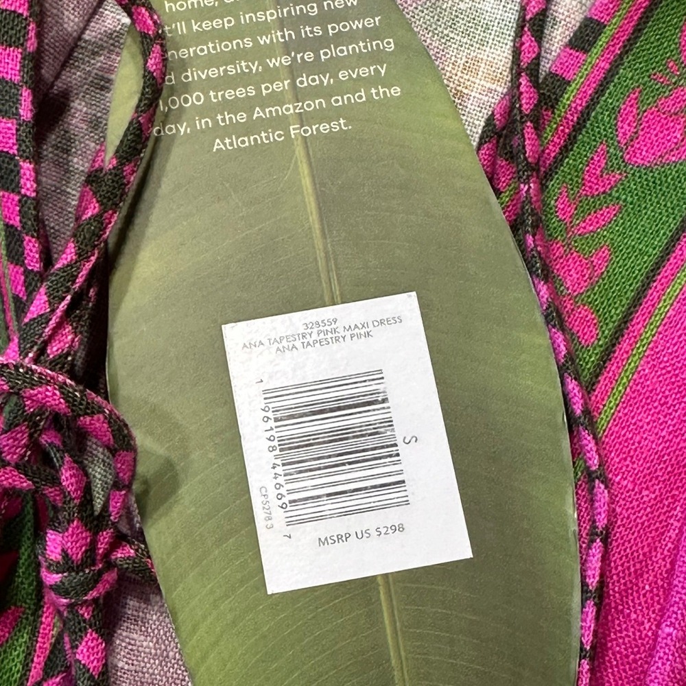 Farm Rio NWT SZ Sm Ana Tie Front Pink Floral Linen Blend Kaftan Midi Dress - Picture 13 of 16